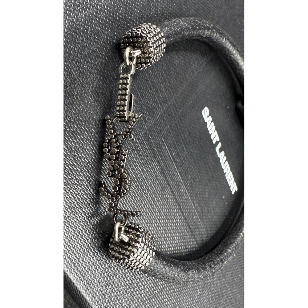NWT YSL Saint Laurent Logo‎ Opyum Metal and Leather Black Bracelet Size S - Picture 3 of 6